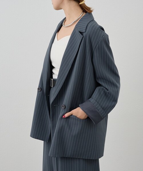 SHENERY(シーナリー)の「《セットアイテム》ストライプビッグジャケット(テーラードジャケット・レディース・ネイビー/グレー・36/38)」の9枚目の写真