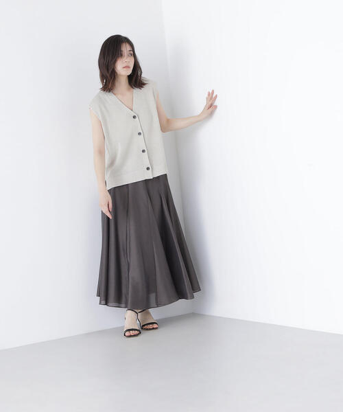 NATURAL BEAUTY BASIC(ナチュラルビューティーベーシック)の「◇シャイニーシアーボイルスカート(スカート・レディース・ダークブラウン/チャコールグレー/イエロー・P/S/MEDIUM/SMALL)」の4枚目の写真