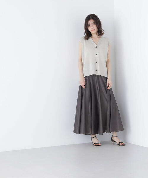 NATURAL BEAUTY BASIC(ナチュラルビューティーベーシック)の「◇シャイニーシアーボイルスカート(スカート・レディース・ダークブラウン/チャコールグレー/イエロー・P/S/MEDIUM/SMALL)」の6枚目の写真