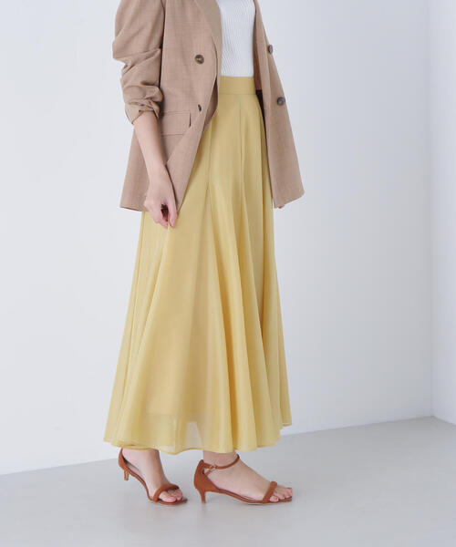 NATURAL BEAUTY BASIC(ナチュラルビューティーベーシック)の「◇シャイニーシアーボイルスカート(スカート・レディース・ダークブラウン/チャコールグレー/イエロー・P/S/MEDIUM/SMALL)」の3枚目の写真