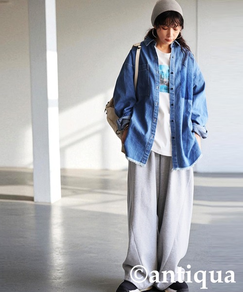 antiqua（アンティカ）の「ヴィンテージ加工デニムシャツ（シャツ/ブラウス・レディース・グレー/ブルー・ONESIZE）」の9枚目の写真