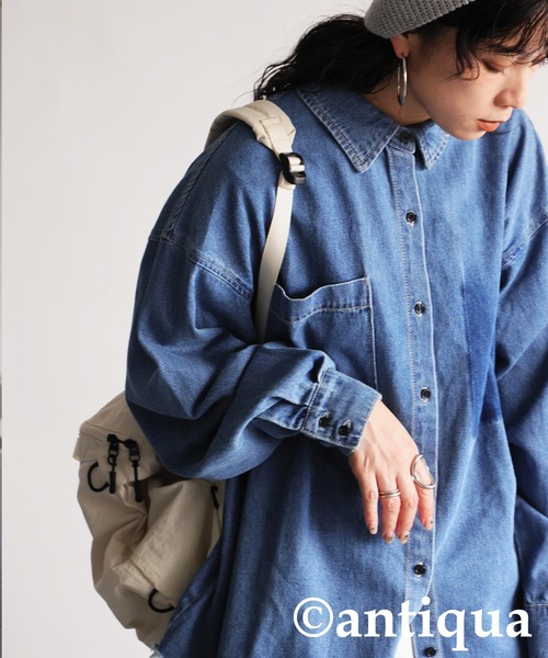 antiqua（アンティカ）の「ヴィンテージ加工デニムシャツ（シャツ/ブラウス・レディース・グレー/ブルー・ONESIZE）」の10枚目の写真