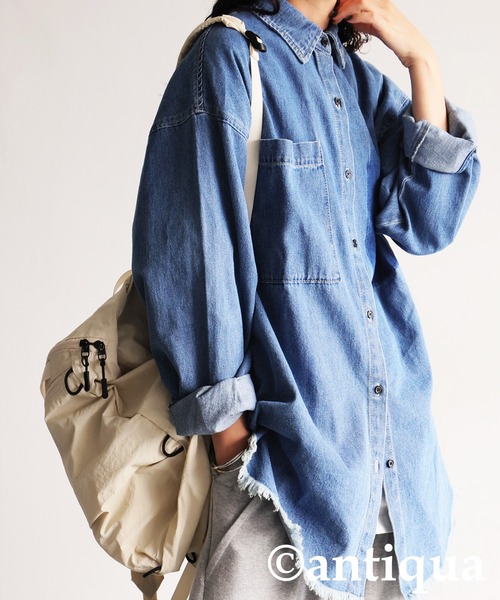 antiqua（アンティカ）の「ヴィンテージ加工デニムシャツ（シャツ/ブラウス・レディース・グレー/ブルー・ONESIZE）」の11枚目の写真