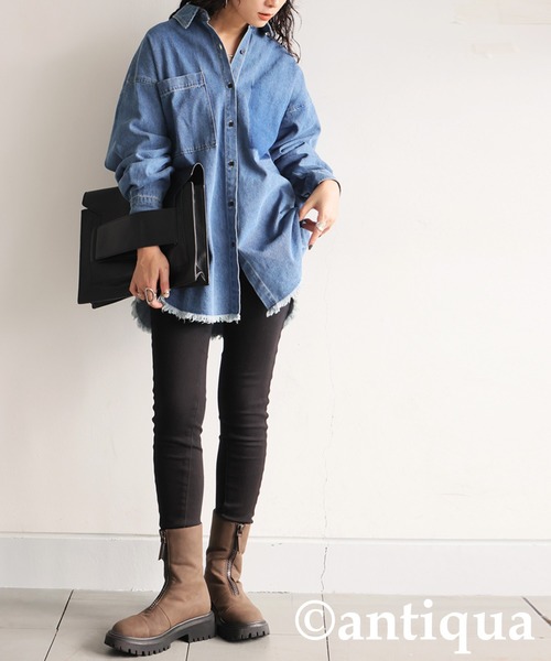 antiqua（アンティカ）の「ヴィンテージ加工デニムシャツ（シャツ/ブラウス・レディース・グレー/ブルー・ONESIZE）」の12枚目の写真