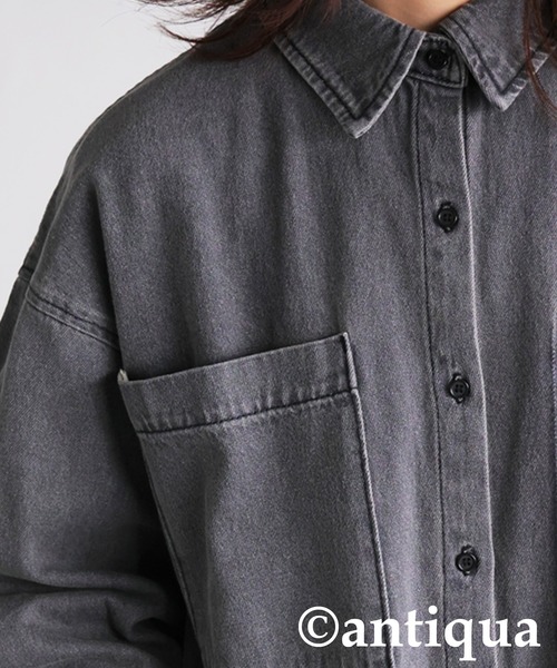 antiqua（アンティカ）の「ヴィンテージ加工デニムシャツ（シャツ/ブラウス・レディース・グレー/ブルー・ONESIZE）」の4枚目の写真