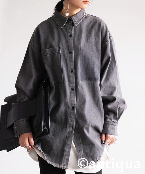 antiqua（アンティカ）の「ヴィンテージ加工デニムシャツ（シャツ/ブラウス・レディース・グレー/ブルー・ONESIZE）」の7枚目の写真