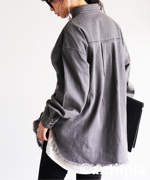 antiqua（アンティカ）の「ヴィンテージ加工デニムシャツ（シャツ/ブラウス・レディース・グレー/ブルー・ONESIZE）」の8枚目の写真