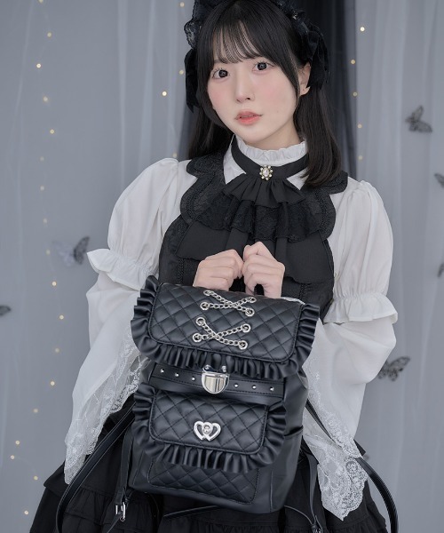 ililil(イルイルイル)の「『ililil/イルイルイル』【地雷ちゃんのまっくろふりるの罪リュック】バックパック(バックパック/リュック・レディース・ブラック・FREE)」の3枚目の写真