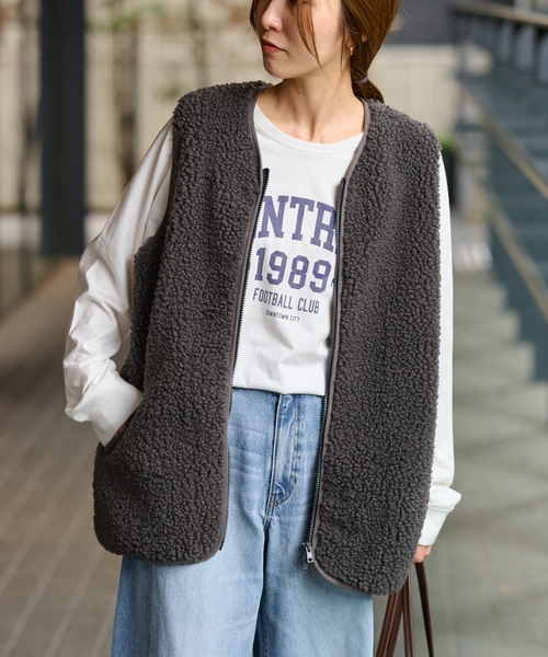 Champion（チャンピオン）の「《追加》別注【Champion/チャンピオン】ボアフリースベスト（ベスト・レディース・ネイビー/ベージュ/チャコールグレー・FREE）」の16枚目の写真