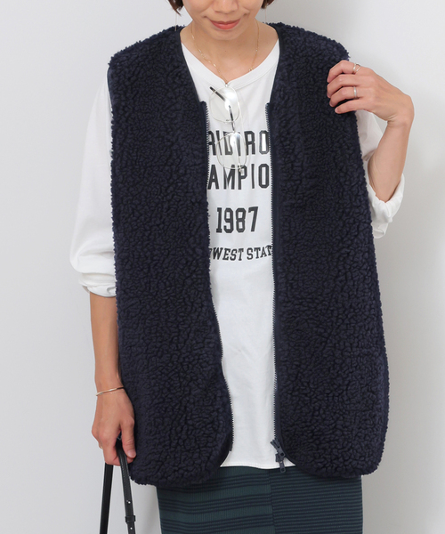 Champion フリースベスト Lサイズ ネイビー/パープル Champion