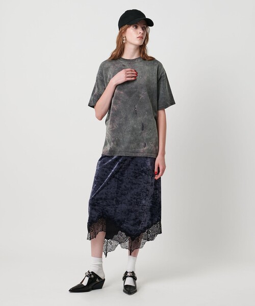 ASTRAET（アストラット）の「＜ASTRAET＞コットン アシッド/ダメージ クルーネックTシャツ（Tシャツ/カットソー・レディース・オリーブ/ブラック/レッド/コバルトブルー・FREE）」の12枚目の写真