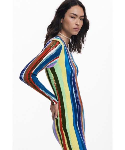 デシグアル（Desigual）/ストライプのドレス カラーストライプのリブドレス（ワンピース）｜Desigual（デシグアル