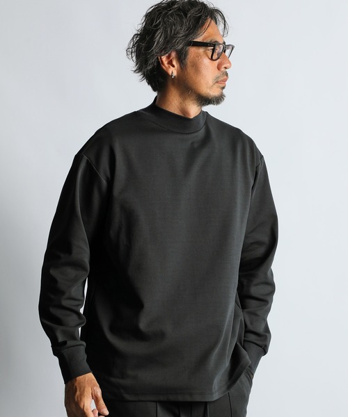 The DUFFER of ST.GEORGE（ザダファーオブセントジョージ）の「「AIR FLEX」SETUP MOCK NECK L/S TEE：機能素材 「エアフレックス」セットアップ モックネック ロンTEE（Tシャツ/カットソー・メンズ・チャコールグレー/ブラック・X-LARGE/LARGE/MEDIUM/SMALL）」の5枚目の写真