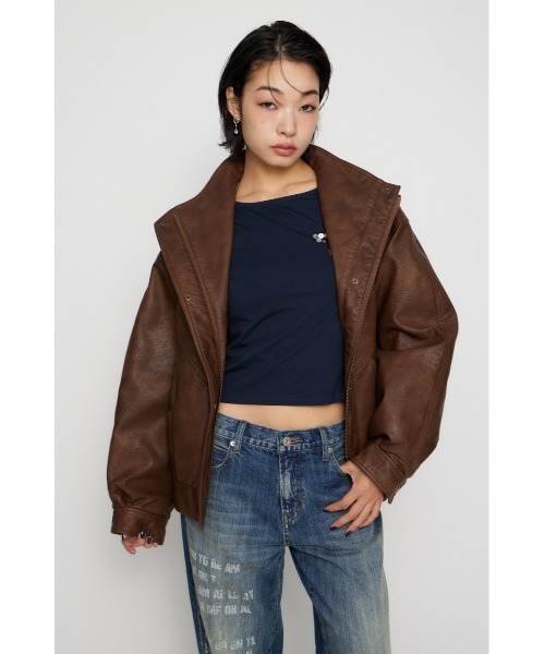 STAND NECK FAUX LEATHER ブルゾン（ブルゾン）｜LAGUA GEM