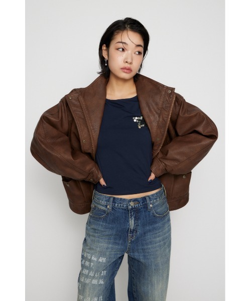 STAND NECK FAUX LEATHER ブルゾン（ブルゾン）｜LAGUA GEM