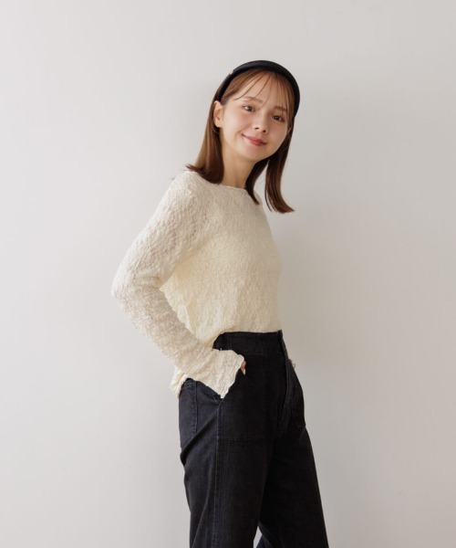 flower（フラワー）の「シャビーレーストップ（Tシャツ/カットソー・レディース・アイボリー/ブラック・FREE）」の4枚目の写真