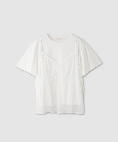 Mac-House(マックハウス)の「Idnes Tシャツ×レースキャミセット(アンサンブル・レディース・ブラック/オフホワイト・M)」の1枚目の写真