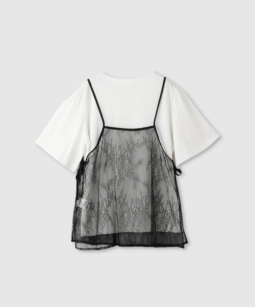 Mac-House(マックハウス)の「Idnes Tシャツ×レースキャミセット(アンサンブル・レディース・ブラック/オフホワイト・M)」の3枚目の写真