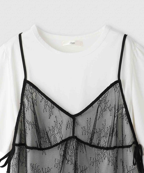 Mac-House(マックハウス)の「Idnes Tシャツ×レースキャミセット(アンサンブル・レディース・ブラック/オフホワイト・M)」の5枚目の写真