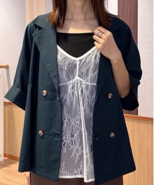 Mac-House(マックハウス)の「Idnes Tシャツ×レースキャミセット(アンサンブル・レディース・ブラック/オフホワイト・M)」の9枚目の写真