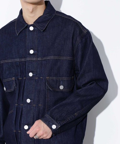 NANO universe（ナノユニバース）の「AUTHENコラボ SILKNIZED DENIM トラッカージャケット(セットアップ可)（デニムジャケット・メンズ・ネイビー/サックスブルー・M/L）」の15枚目の写真