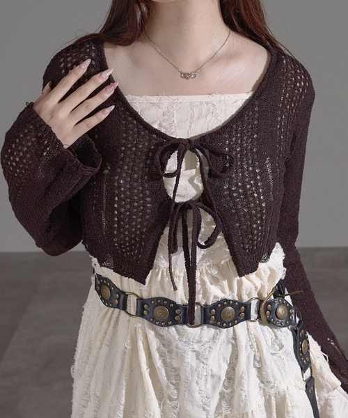 apres jour mignon(アプレジュールミニョン)の「透かし編みボレロ【ZOZOTOWN限定アイテム】(Tシャツ/カットソー・レディース・ブラウン系その他/アイボリー/ブラック・X-LARGE/フリー)」の3枚目の写真