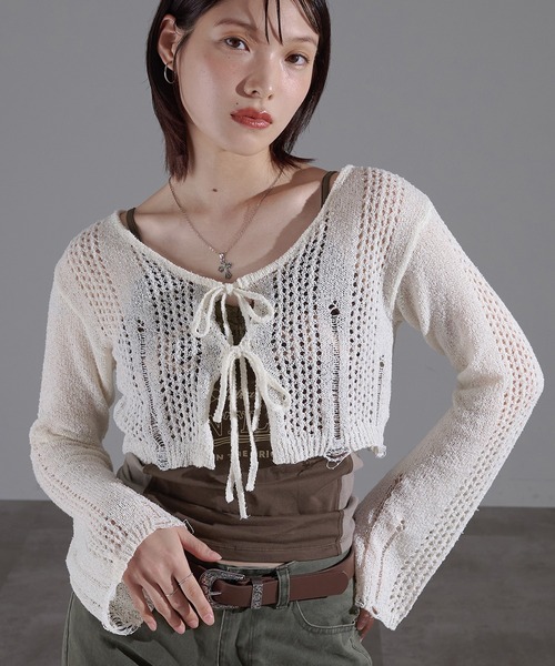 apres jour mignon(アプレジュールミニョン)の「透かし編みボレロ【ZOZOTOWN限定アイテム】(Tシャツ/カットソー・レディース・ブラウン系その他/アイボリー/ブラック・X-LARGE/フリー)」の2枚目の写真