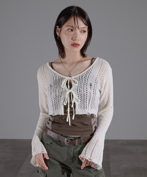 apres jour mignon(アプレジュールミニョン)の「透かし編みボレロ【ZOZOTOWN限定アイテム】(Tシャツ/カットソー・レディース・ブラウン系その他/アイボリー/ブラック・X-LARGE/フリー)」の5枚目の写真
