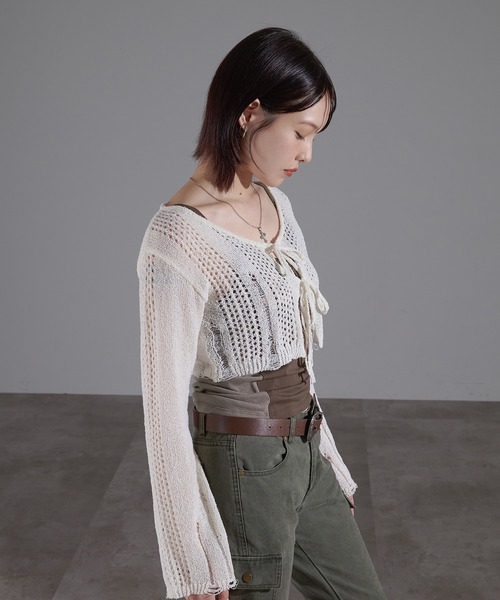 apres jour mignon(アプレジュールミニョン)の「透かし編みボレロ【ZOZOTOWN限定アイテム】(Tシャツ/カットソー・レディース・ブラウン系その他/アイボリー/ブラック・X-LARGE/フリー)」の9枚目の写真
