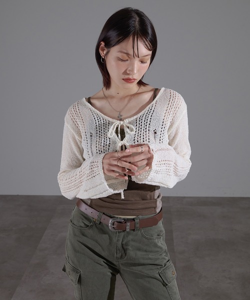 apres jour mignon(アプレジュールミニョン)の「透かし編みボレロ【ZOZOTOWN限定アイテム】(Tシャツ/カットソー・レディース・ブラウン系その他/アイボリー/ブラック・X-LARGE/フリー)」の8枚目の写真