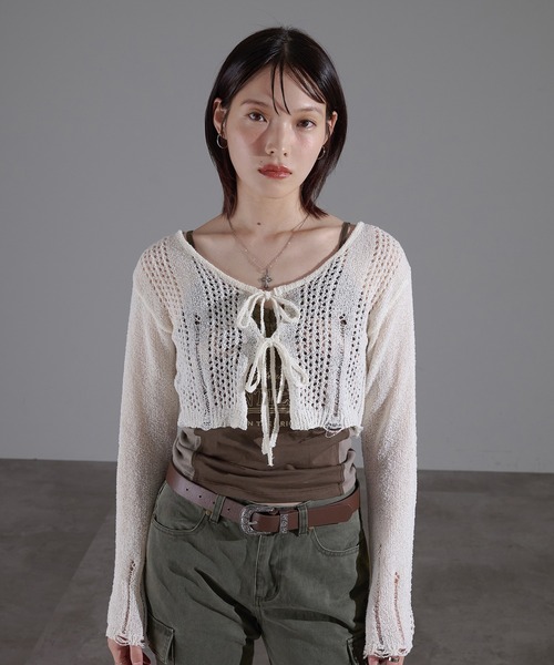 apres jour mignon(アプレジュールミニョン)の「透かし編みボレロ【ZOZOTOWN限定アイテム】(Tシャツ/カットソー・レディース・ブラウン系その他/アイボリー/ブラック・X-LARGE/フリー)」の7枚目の写真
