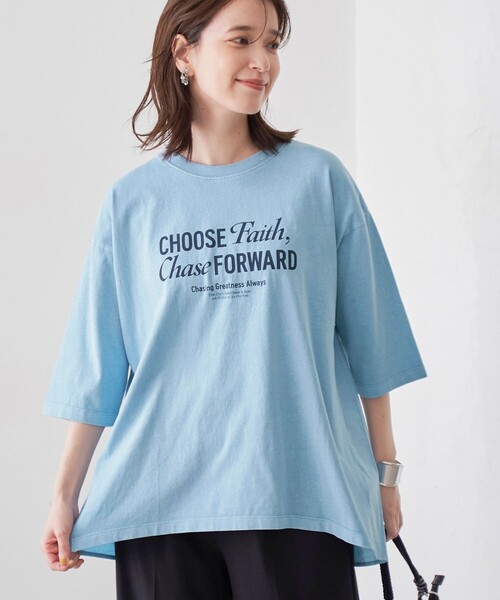 coen(コーエン)の「ピグメントドッキング布帛五分袖Tシャツ(Tシャツ/カットソー・レディース・オフホワイト/ベージュ/ダークグレー/ライトブルー・M/L)」の4枚目の写真