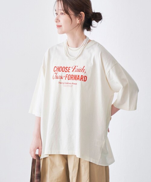 coen(コーエン)の「ピグメントドッキング布帛五分袖Tシャツ(Tシャツ/カットソー・レディース・オフホワイト/ベージュ/ダークグレー/ライトブルー・M/L)」の5枚目の写真