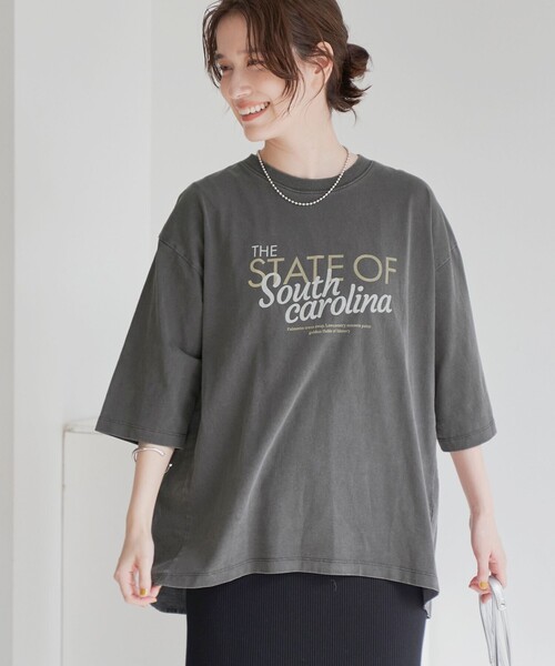 coen(コーエン)の「ピグメントドッキング布帛五分袖Tシャツ(Tシャツ/カットソー・レディース・オフホワイト/ベージュ/ダークグレー/ライトブルー・M/L)」の13枚目の写真