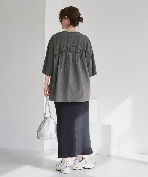 coen(コーエン)の「ピグメントドッキング布帛五分袖Tシャツ(Tシャツ/カットソー・レディース・オフホワイト/ベージュ/ダークグレー/ライトブルー・M/L)」の18枚目の写真