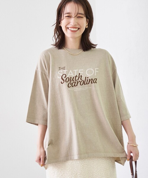 coen(コーエン)の「ピグメントドッキング布帛五分袖Tシャツ(Tシャツ/カットソー・レディース・オフホワイト/ベージュ/ダークグレー/ライトブルー・M/L)」の19枚目の写真