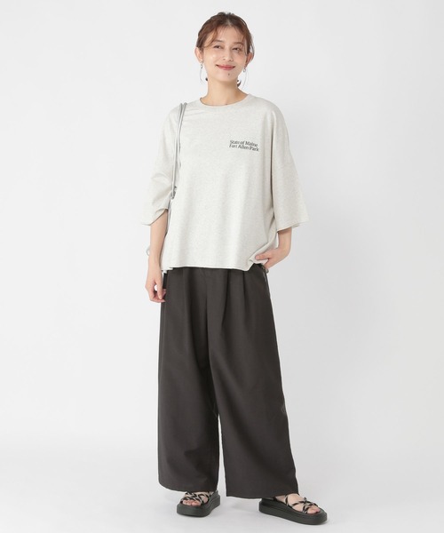 studio CLIP（スタディオクリップ）の「【接触冷感】タックワイドパンツ[プチ・プラスサイズあり]（その他パンツ・レディース・ベージュ/チャコール/ネイビー/アイボリー・MEDIUM/PF/ﾌﾘｰ(L)/LARGE）」の8枚目の写真