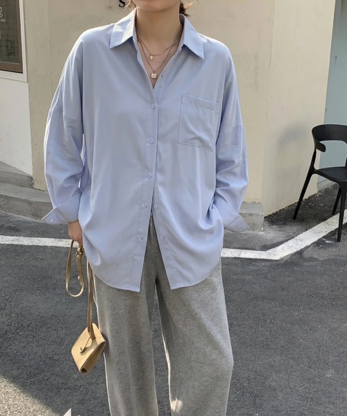 cammie(キャミー)の「シンプルシャツ(シャツ/ブラウス・レディース・ホワイト/ブルー・LARGE/MEDIUM)」の8枚目の写真