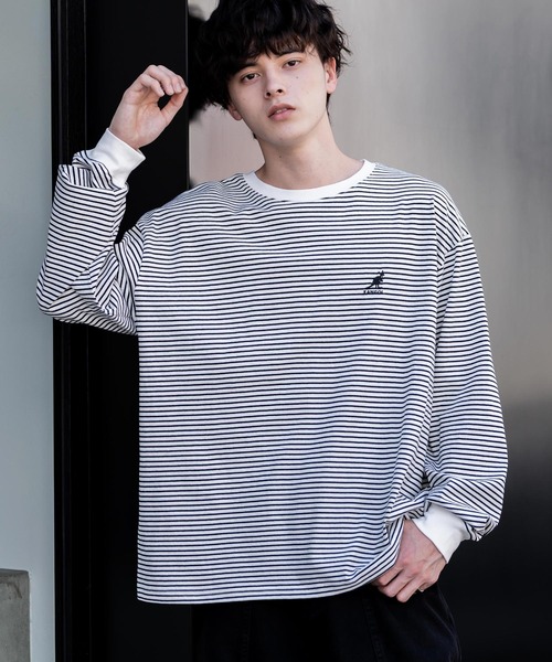KANGOL(カンゴール)の「KANGOL カンゴール 別注コラボオーバーサイズワンポイントロゴ刺繍長袖Tシャツ(Tシャツ/カットソー・メンズ・ホワイト/ネイビー/ブラック/ホワイト系/ブラック系/チャコール/ブルー・M/L/XL)」の1枚目の写真