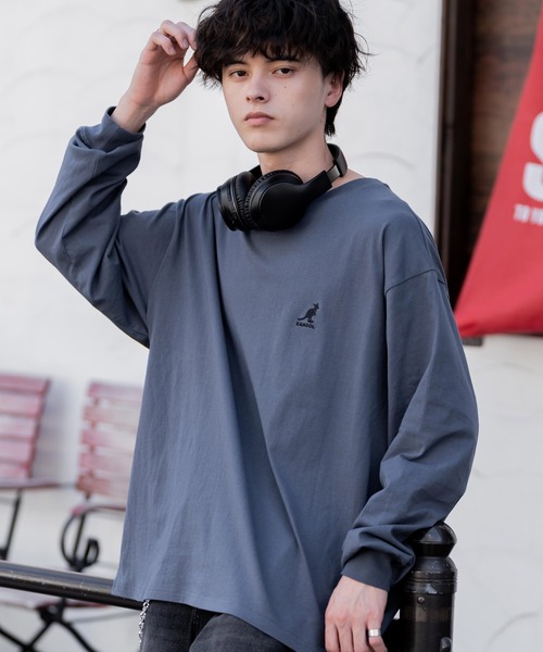 KANGOL(カンゴール)の「KANGOL カンゴール 別注コラボオーバーサイズワンポイントロゴ刺繍長袖Tシャツ(Tシャツ/カットソー・メンズ・ホワイト/ネイビー/ブラック/ホワイト系/ブラック系/チャコール/ブルー・M/L/XL)」の7枚目の写真