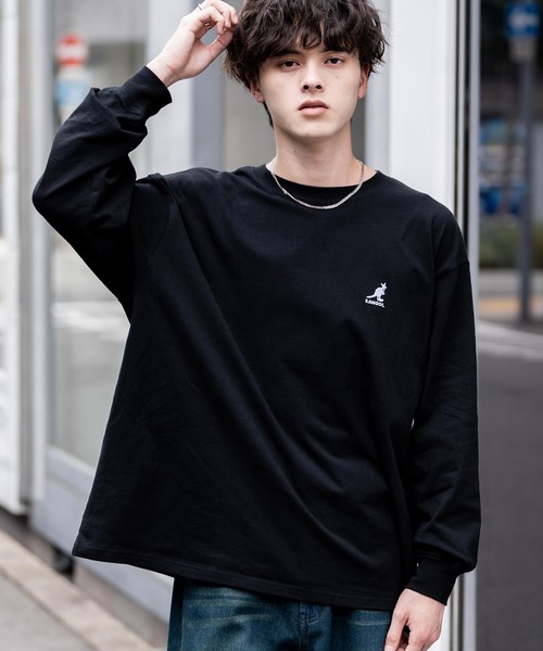 KANGOL(カンゴール)の「KANGOL カンゴール 別注コラボオーバーサイズワンポイントロゴ刺繍長袖Tシャツ(Tシャツ/カットソー・メンズ・ホワイト/ネイビー/ブラック/ホワイト系/ブラック系/チャコール/ブルー・M/L/XL)」の3枚目の写真