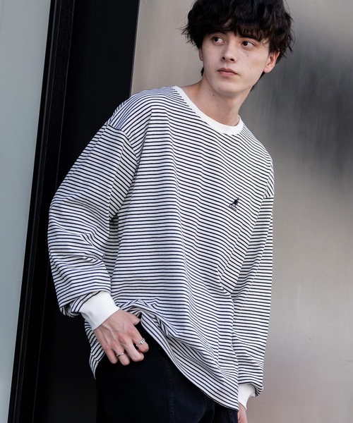 KANGOL(カンゴール)の「KANGOL カンゴール 別注コラボオーバーサイズワンポイントロゴ刺繍長袖Tシャツ(Tシャツ/カットソー・メンズ・ホワイト/ネイビー/ブラック/ホワイト系/ブラック系/チャコール/ブルー・M/L/XL)」の15枚目の写真