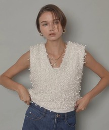 美品　CADUNE　カデュネ　ニット　セーター　チュニック　ホワイト　白 CADUNE（カデュネ）の「ラインストーンニット（ニット/セーター
