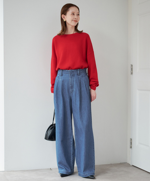 SLOBE IENA(スローブイエナ)の「《4サイズ展開》LEDENIM BLUR TUCK TROUSERデニム(デニムパンツ・レディース・ブラック/ブルー・40/38/36/34)」の12枚目の写真