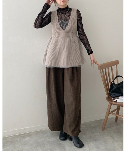 She's Closet(シーズクローゼット)の「長袖ハイネック透かし編みストレッチレースシアートップス(Tシャツ/カットソー・レディース・スモークピンク/ブラウン系その他/ブラック/ホワイト・FREE)」の6枚目の写真