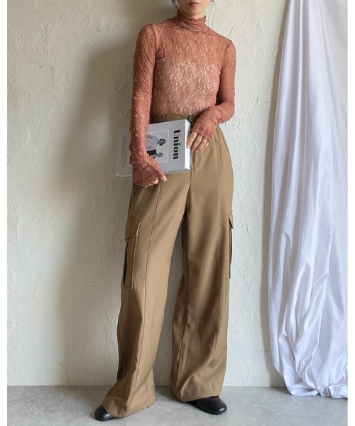 She's Closet(シーズクローゼット)の「長袖ハイネック透かし編みストレッチレースシアートップス(Tシャツ/カットソー・レディース・スモークピンク/ブラウン系その他/ブラック/ホワイト・FREE)」の8枚目の写真