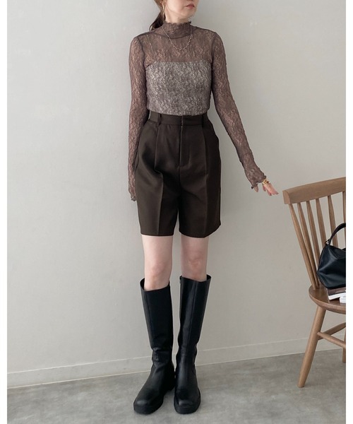 She's Closet(シーズクローゼット)の「長袖ハイネック透かし編みストレッチレースシアートップス(Tシャツ/カットソー・レディース・スモークピンク/ブラウン系その他/ブラック/ホワイト・FREE)」の16枚目の写真