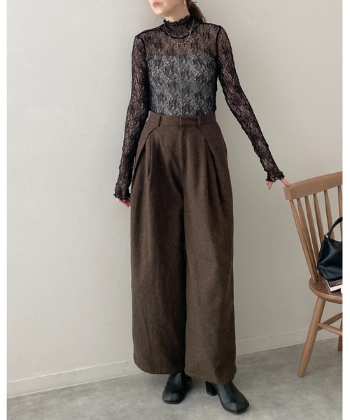 She's Closet(シーズクローゼット)の「長袖ハイネック透かし編みストレッチレースシアートップス(Tシャツ/カットソー・レディース・スモークピンク/ブラウン系その他/ブラック/ホワイト・FREE)」の18枚目の写真