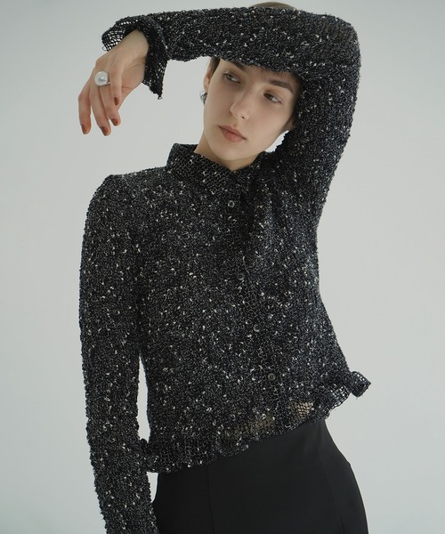 clane クラネ　MIX MESH GATHER SHIRT サイズ1 clane クラネ MIX MESH GATHER SHIRT サイズ1 - メルカリ