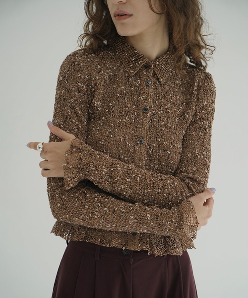 CLANE MIX MESH GATHER SHIRT アイボリー 1番 CLANE - ミックメッシュギャザーシャツ - MIX MESH GATHER SHIRT